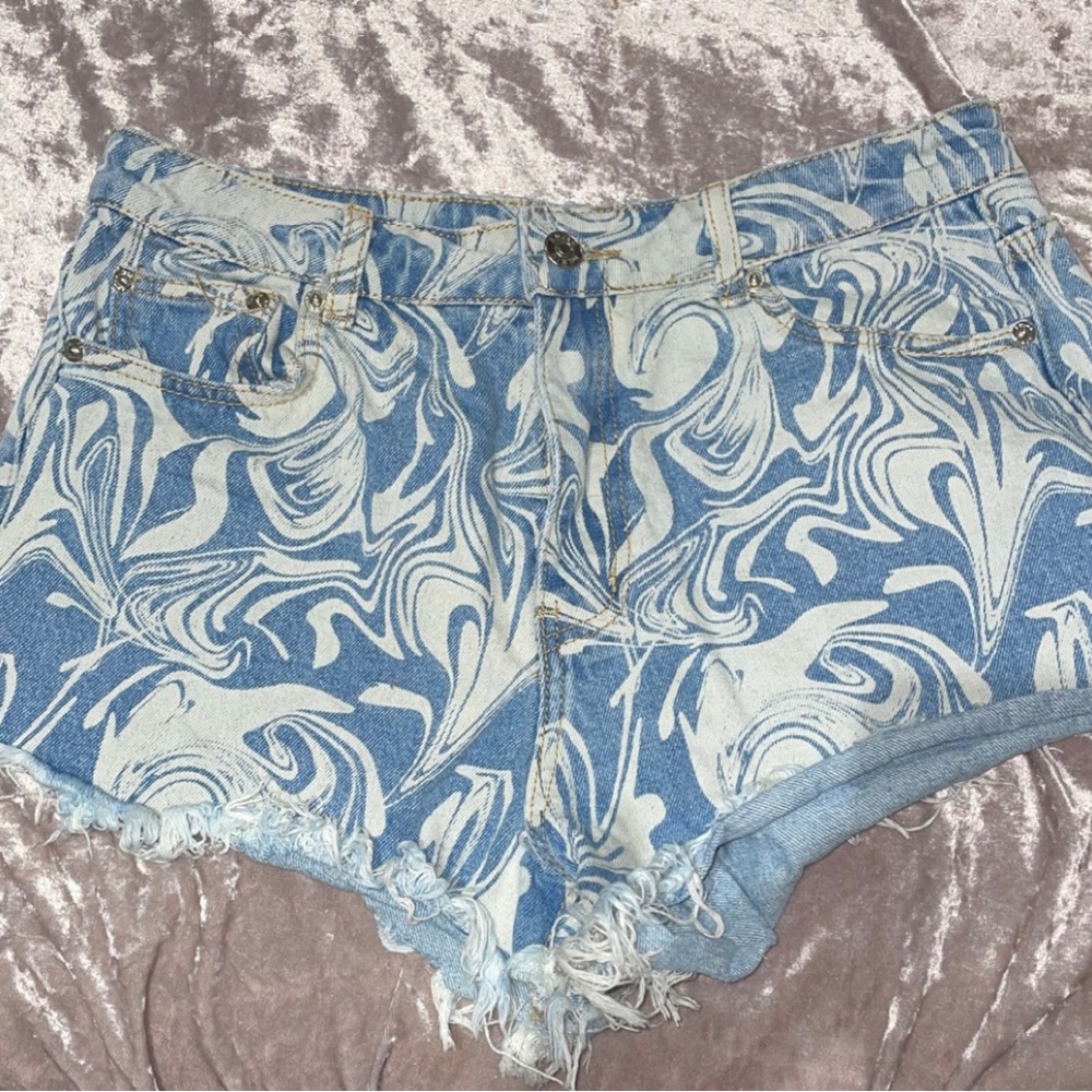 Adika | Marble Fringe Denim Shorts